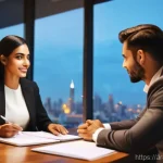 Home 8 자산관리사 필수 윤리 강령 - **Prompt:** A diverse, professional male financial advisor in a tailored modern suit, sitting comfor...