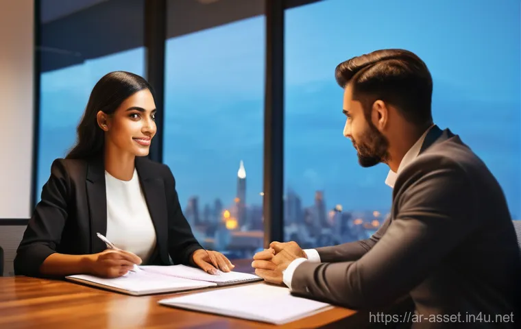 자산관리사 필수 윤리 강령 - **Prompt:** A diverse, professional male financial advisor in a tailored modern suit, sitting comfor...